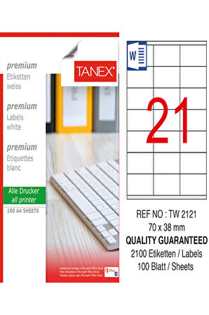 Tanex Lazer Etiket Tw 2121 70*38 Mm Beyaz 100Lü