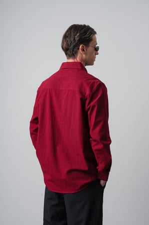 Erkek Res Nakışlı Uzun Kollu Keten Oversize Gömlek Bordo