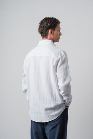 Erkek Nakış Detaylı Uzun Kollu Müslin Oversize Gömlek Beyaz