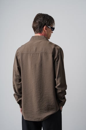 Erkek RS Nakışlı Uzun Kollu Oversize Gömlek Haki