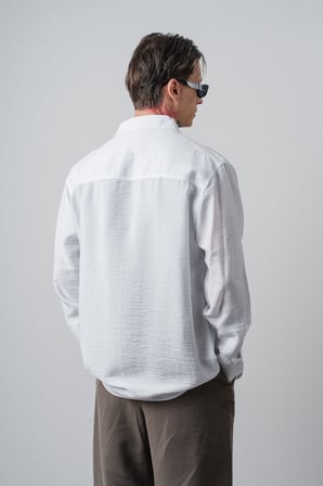 Erkek RS Nakışlı Uzun Kollu Oversize Gömlek Beyaz