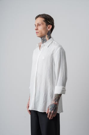 Erkek Nakışlı Uzun Kollu Oversize Gömlek Beyaz