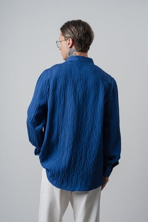 Erkek Nakışlı Uzun Kollu Oversize Gömlek Lacivert