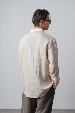 Erkek Nakışlı Uzun Kollu Oversize Gömlek Bej