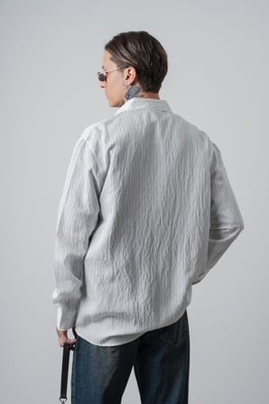Erkek RS Nakışlı Çizgili Uzun Kollu Oversize Gömlek Beyaz