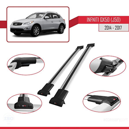 Infiniti QX50 (J50) 2014-2017 Arası ile Uyumlu FLY Model Ara Atkı Tavan Barı Gri 2 Adet