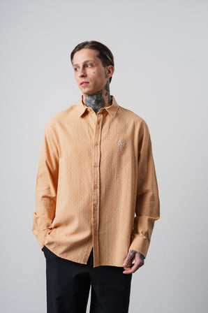 Erkek Star Nakışlı Uzun Kollu Oversize Gömlek Camel