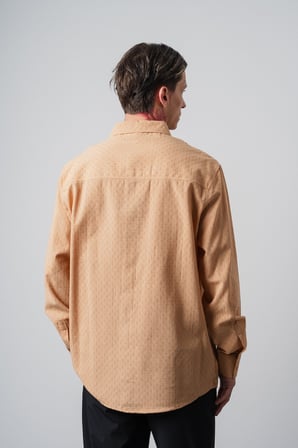 Erkek Star Nakışlı Uzun Kollu Oversize Gömlek Camel