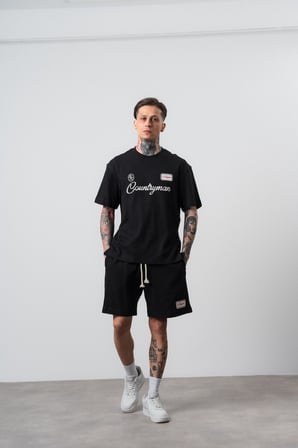Erkek Countryman Nakışlı Regular Fit T-Shirt Şort Takım Siyah