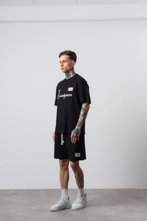 Erkek Countryman Nakışlı Regular Fit T-Shirt Şort Takım Siyah