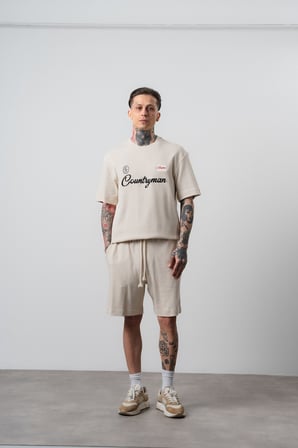 Erkek Countryman Nakışlı Regular Fit T-Shirt Şort Takım Bej