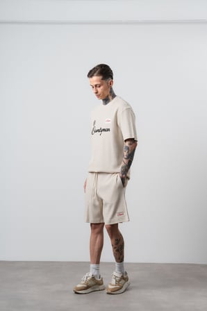 Erkek Countryman Nakışlı Regular Fit T-Shirt Şort Takım Bej