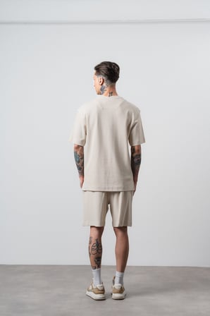 Erkek Countryman Nakışlı Regular Fit T-Shirt Şort Takım Bej