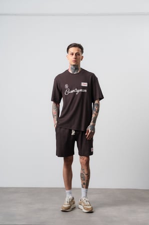 Erkek Countryman Nakışlı Regular Fit T-Shirt Şort Takım Kahve