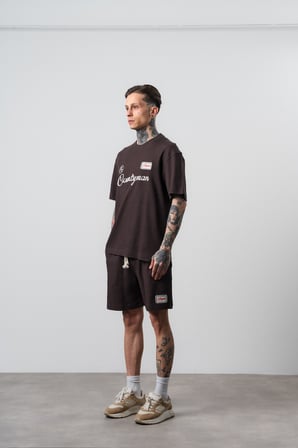 Erkek Countryman Nakışlı Regular Fit T-Shirt Şort Takım Kahve