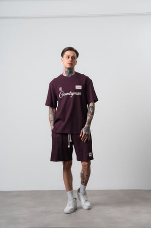 Erkek Countryman Nakışlı Regular Fit T-Shirt Şort Takım Bordo
