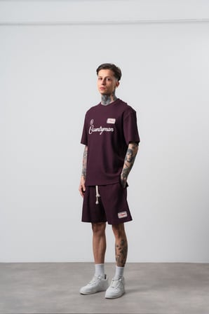 Erkek Countryman Nakışlı Regular Fit T-Shirt Şort Takım Bordo