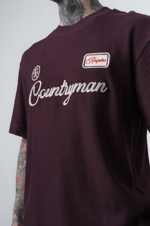Erkek Countryman Nakışlı Regular Fit T-Shirt Şort Takım Bordo