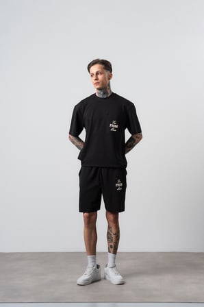 Erkek Far From Basic Baskılı Regular Fit T-Shirt Şort Takım Siyah