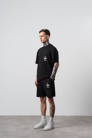 Erkek Far From Basic Baskılı Regular Fit T-Shirt Şort Takım Siyah