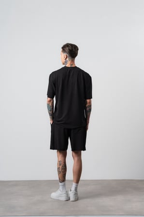 Erkek Far From Basic Baskılı Regular Fit T-Shirt Şort Takım Siyah
