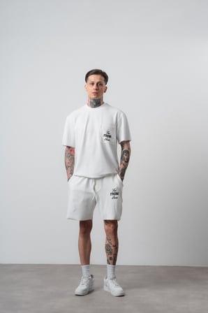 Erkek Far From Basic Baskılı Regular Fit T-Shirt Şort Takım Ekru