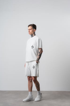 Erkek Far From Basic Baskılı Regular Fit T-Shirt Şort Takım Ekru