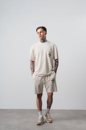 Erkek Far From Basic Baskılı Regular Fit T-Shirt Şort Takım Bej