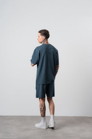 Erkek Far From Basic Baskılı Regular Fit T-Shirt Şort Takım Petrol