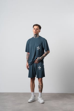 Erkek Far From Basic Baskılı Regular Fit T-Shirt Şort Takım Petrol