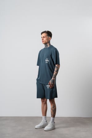 Erkek Far From Basic Baskılı Regular Fit T-Shirt Şort Takım Petrol