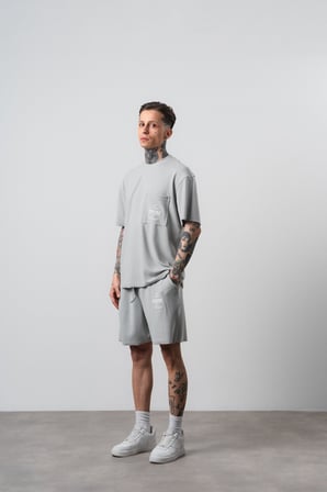 Erkek Far From Basic Baskılı Regular Fit T-Shirt Şort Takım Gri