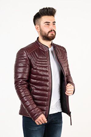 Siyah Şişme Erkek Deri Mont