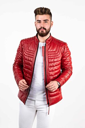 Siyah Şişme Erkek Deri Mont