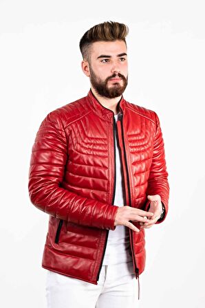 Siyah Şişme Erkek Deri Mont