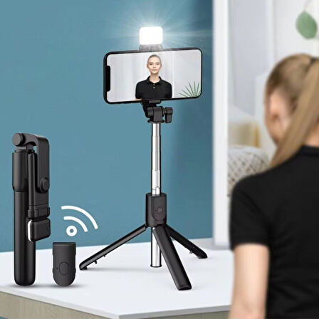 By Nevser® Kendiliğinden LED Işıklı Kumandalı Uzayabilen Selfie Çubuğu,Masa Üstü Tripod