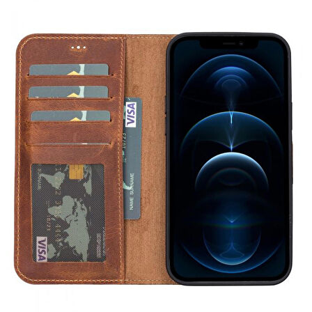 Gpack Apple iPhone 15 Pro Max Kılıf Hakiki Deri Cüzdan Gizli Mıktanıslı Kartivizitli