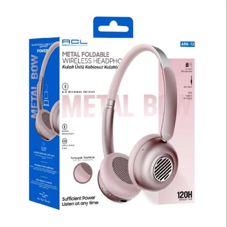 ACL ABK-12 Kablosuz Bluetooth Kulak Üstü Kulaklık Ultra Bass Metalik Görünüm Krem