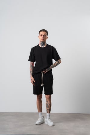 Erkek Pis Dikişli Regular Fit T-Shirt Şort Takım Siyah