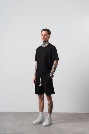 Erkek Pis Dikişli Regular Fit T-Shirt Şort Takım Siyah