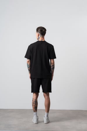 Erkek Pis Dikişli Regular Fit T-Shirt Şort Takım Siyah