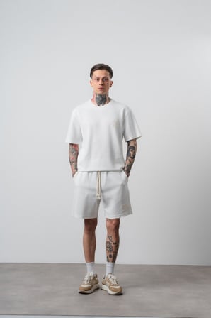 Erkek Pis Dikişli Regular Fit T-Shirt Şort Takım Ekru