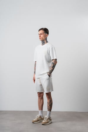 Erkek Pis Dikişli Regular Fit T-Shirt Şort Takım Ekru