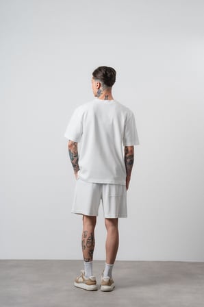 Erkek Pis Dikişli Regular Fit T-Shirt Şort Takım Ekru