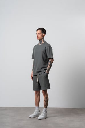 Erkek Pis Dikişli Regular Fit T-Shirt Şort Takım Haki