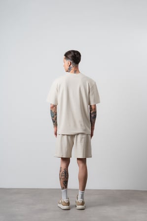 Erkek Pis Dikişli Regular Fit T-Shirt Şort Takım Bej