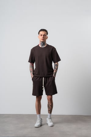 Erkek Pis Dikişli Regular Fit T-Shirt Şort Takım Kahve