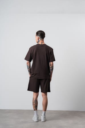 Erkek Pis Dikişli Regular Fit T-Shirt Şort Takım Kahve