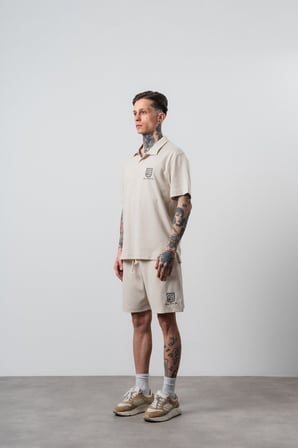 Erkek Rocket Club Yazılı Regular Fit T-Shirt Şort Takım Bej