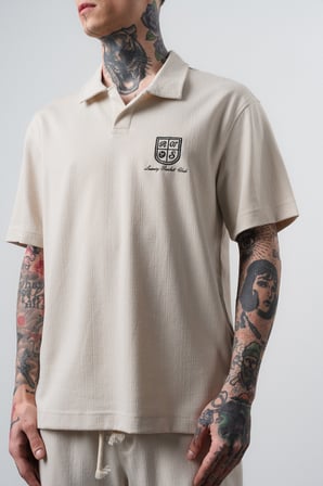 Erkek Rocket Club Yazılı Regular Fit T-Shirt Şort Takım Bej